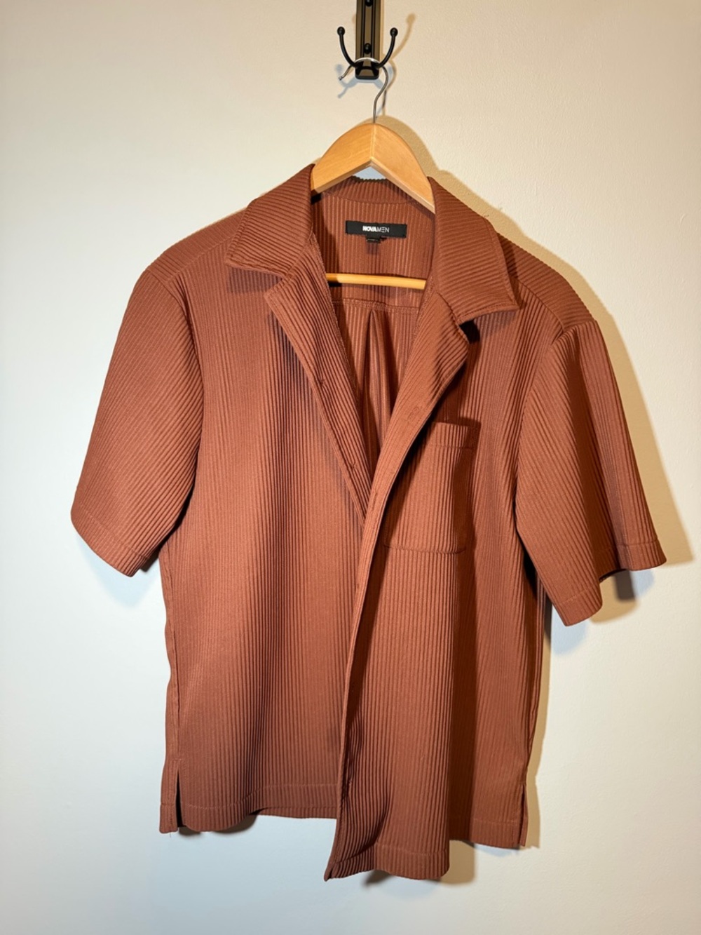 Fashion Nova Ribbed Short Sleeve Button Down Shirt - Rust Brown